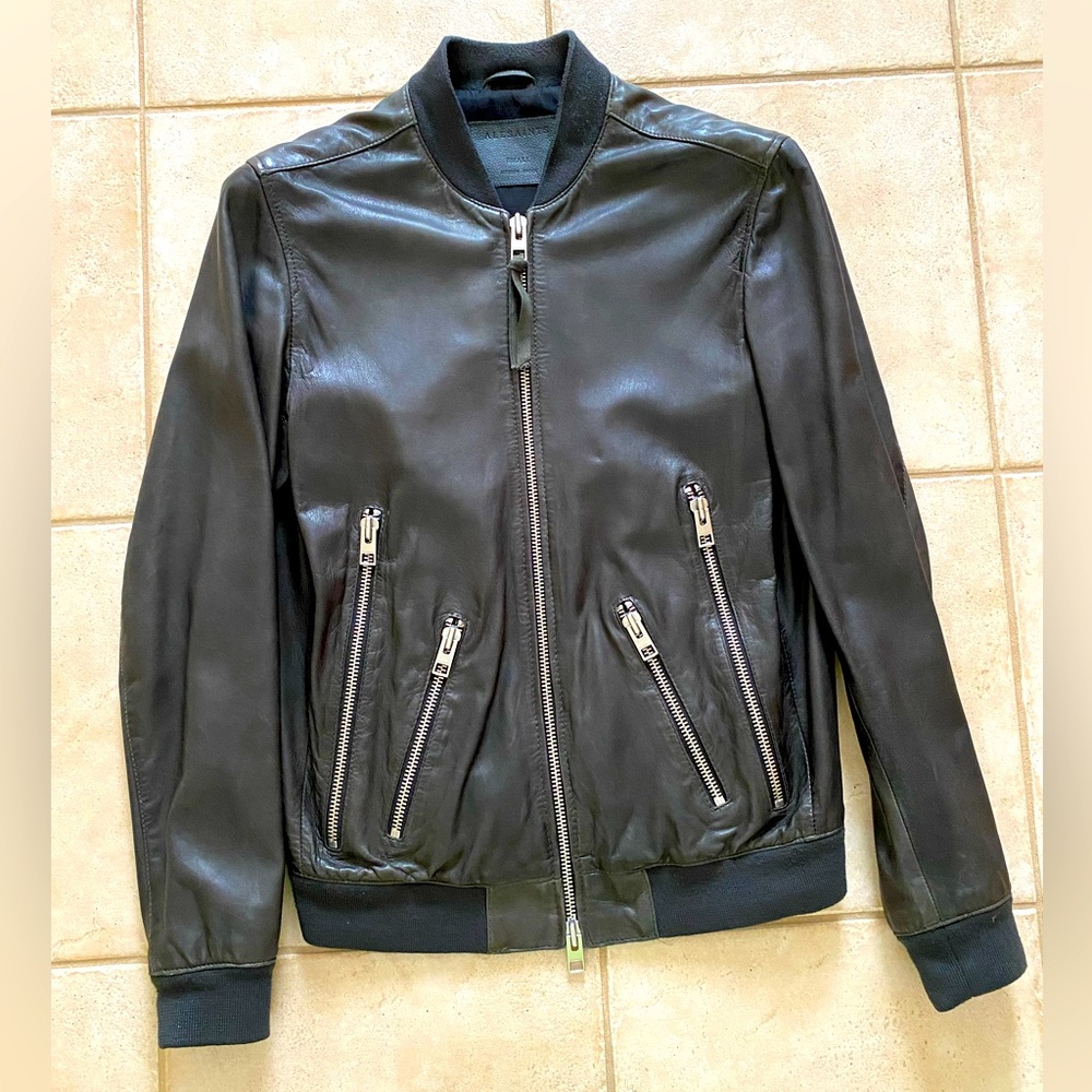 All Saints Leather baseball style bomber jacket - Size Small, fits Medium